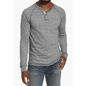 FAHERTY Luxe Henley Mens Size L Charcoal Heather Organic Cotton Knit Long Sleeve